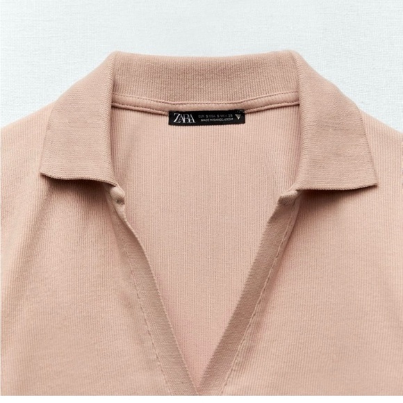 Zara Women's Size Small Pink Collared Polo V-Neck Crop Top - Picture 5 of 5